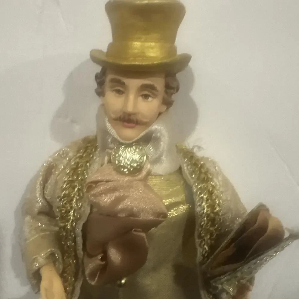 Vintage Christmas Caroler Man Doll Gold Outfit Song Book Holiday Decoration